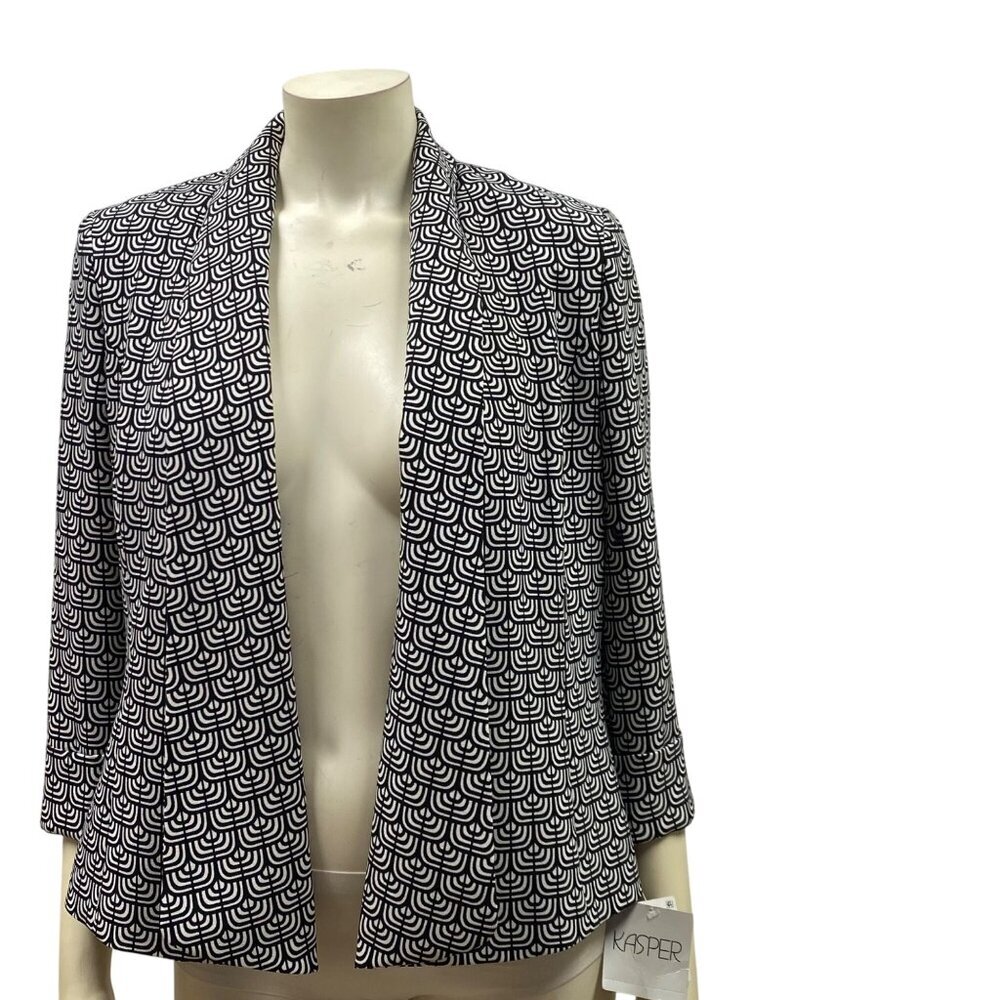 Kasper‎ Womens Black & White Patterned Open-Front Blazer Jacket Size 6 NWT